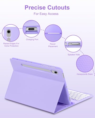Image of EAMPANG Case with Keyboard Mouse for Samsung Galaxy Tab S10 Lite /S10 FE 5G /S9 FE 10.9 Inch /S9 11 Inch,7 Color Rainbow Backlit Detachable USB-C Keypad Magnetic Cover with Pencil Holder Purple