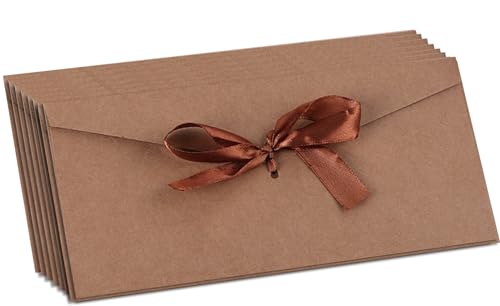 10 Stück Vintage Briefumschläge mit Schleife 22 x 11cm Kraftpapier Schön Umschläge Lang für Hochzeit Einladungskarten Nachricht Karte Party Geburtstag Weihnachten Festival Geschenk Karten