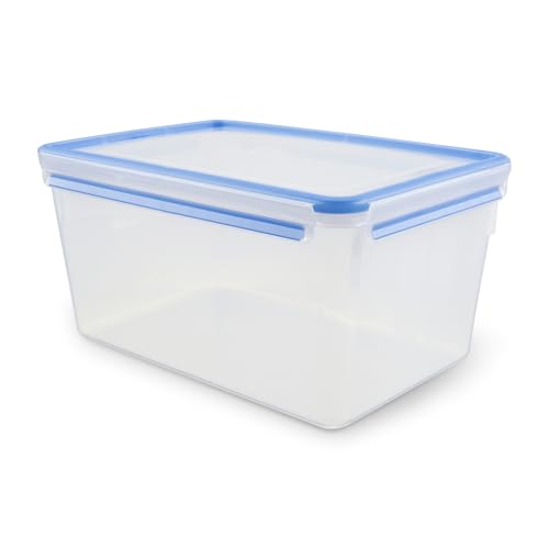 EMSA Clip & Close Frischhaltedose, rechteckig, 8 L, mit Deckel, Aufbewahrungsbox, 100 Prozent dicht, spülmaschinen-, gefrier-, mikrowellenfest, Transparent, Blau, Made in Germany, 508548