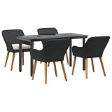 mtlskopl 5-Piece Garden Dining Set with Cushion, Black Poly Rattan Patio Furniture Table and 4 Chairs Combo for Backyard Terrace and Balcony Outside Eating