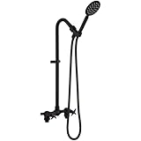 Aolemi Outdoor Shower Kit Fixtures Faucet System 2-Handle Exposed Shower with Brass Mix Valve 6' Center with HandheldShower Matte Black