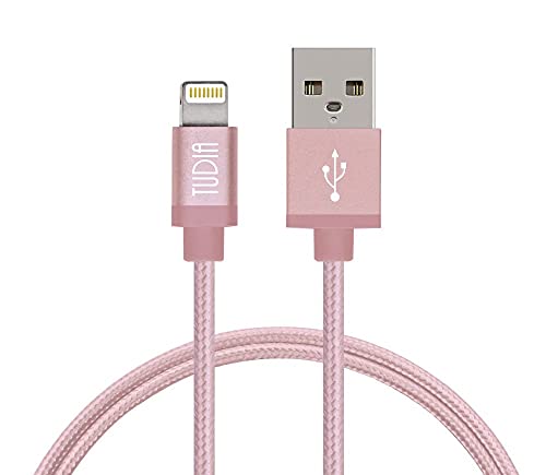 TUDIA 3ft Nylon Braided USB Charging Cable [Apple MFi Certified] for iPhone 6/6 Plus, iPad Air 2 and More (Rose Gold)