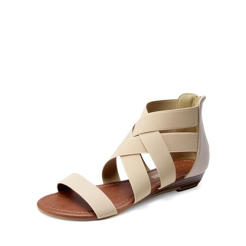 Image of DREAM PAIRS Women's Elastic Ankle Strap Sandals Gladiator Strappy Low Wedges Sandals
