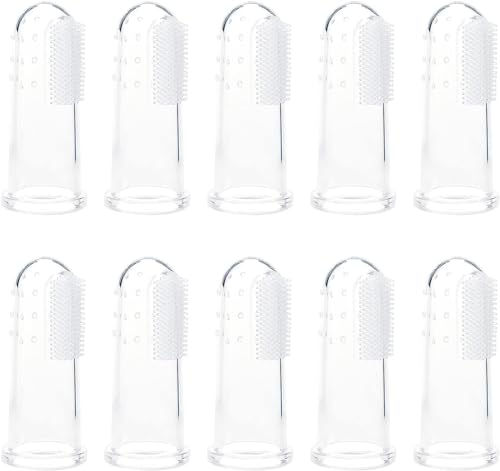 Image of 10Pcs White Dog Finger Toothbrush Food Grade Soft Bristles Pet Toothbrush, Soft Silicone Cat Toothbrush Washable and Comfortable Dog Toothbrushes