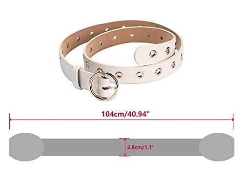 Women's Leather Belt for Jeans Dress Pants, Studded Grommet with Circle Metal Buckle Genuine Leather2