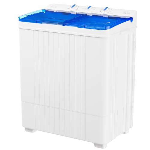 Omelaza Portable Washing Machine, Twin Tub 28 Lbs Capacity Laundry, Mini Compact Washer and Spin Dryer Combo with Spin Cycle for Home, RVs, Apartment, Blue