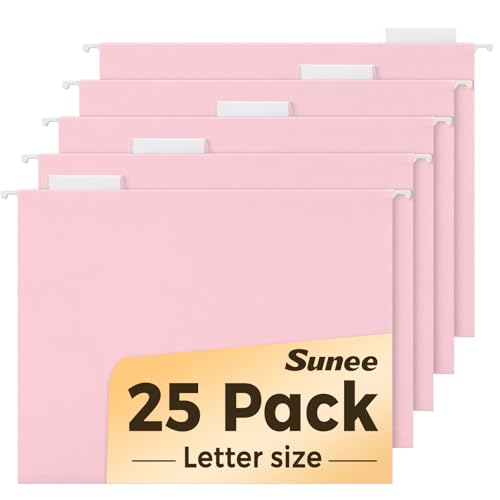Image of SUNEE 25 Pack Hanging File Folders, Pink Folders, Hanging File Folders Letter Size with 1/5-cut Tabs, Stay Organized for Your Home and Office Bulk File and Documents