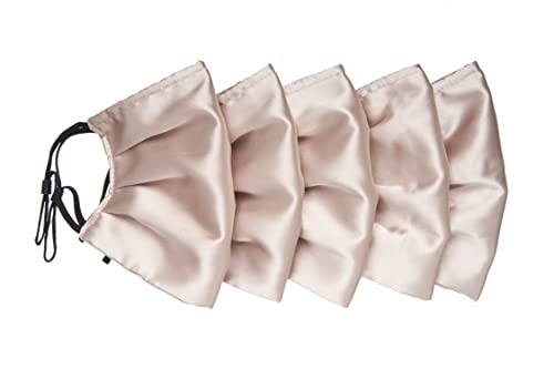 Habac Studio Pack of 5 Satin Silk Face Masks, Face Masks Washable UK, Reusable Face Mask, Mens Face Mask, Silk Mask, Masks for Women, Silk Face Covering, Nose Wire, Adjustable, UK Seller (Nude)