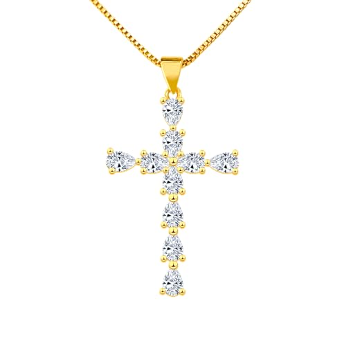 Collar de cruz de oro y circonitas con un acabado brillante de alta joyería