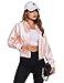 Zeagoo Women Letterman Jackets Satin Bomber Jacket Casual Short Biker Jacket Classic Quilted Coat Outerwear Pink Small