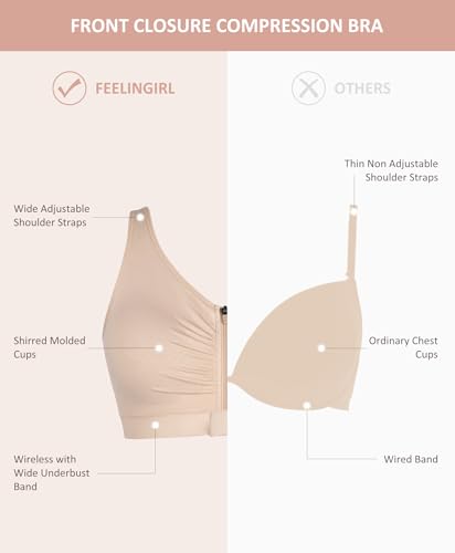 FeelinGirl Zip Front Closure Bras for Women No Underwire Compression Post Surgery Bra with Wide Adjustable Straps4