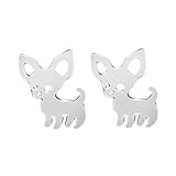 Chengxun Cute Chihuahua Stud Earrings Silver