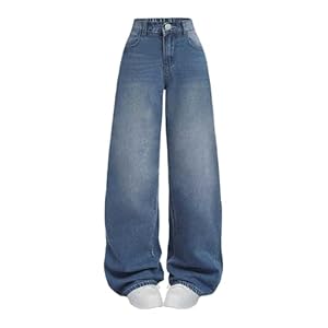 Nivne Tco Tween Girls Wide Leg Jeans – Zipper Fly and Pockets, Elastic Waistband Cute Baggy Denim Pants for Girls Clothing