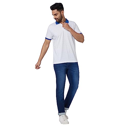 Image of Park Avenue Men's Cotton Polyester Blend Print Pattern Slim Fit Rib Collar Polo Neck Half Sleeve Casual T-Shirt