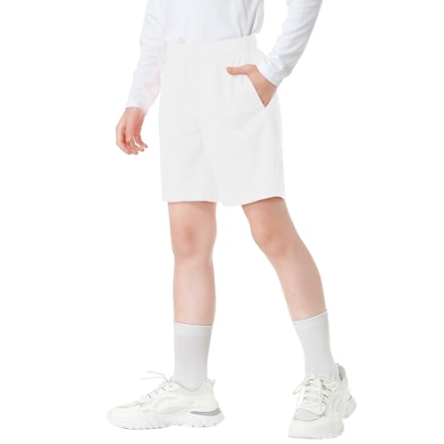 QBK Toddler to Youth Athletic Shorts for Boys and Girls Soccer Basketball Sports (White 6T)