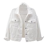White Denim Jacket Women Plus Size Trendy Long Sleeve Cropped Jean Jacket Lightweight Light Wash Colored Casual Trucker Coat Short Button Down Denim Shirts Jackets with Pocket Streetwear Jeans Jackets