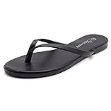 Shoe Land Falema Women's Flip Flops 2025, Memory Foam Thong Sandals for Women, Ultra-Soft Comfortable Slides, Lightweight Beach, Pool & Summer Shoes (Trendy, Dressy, Wide Feet),Black, Size 8.0