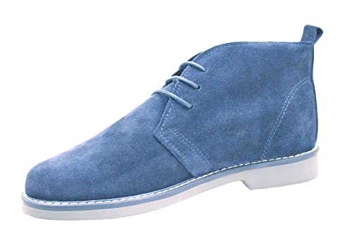 Scarpe polacchine uomo Scarpe Polacchine Uomo Celeste Chiaro Vera Pelle Scamosciata Calzature Inglesine Casual (Celeste, Numeric_42)