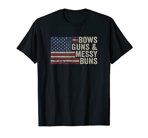Bows Guns & Messy Buns - Funny Pro Gun Archery Vintage Flag T-Shirt