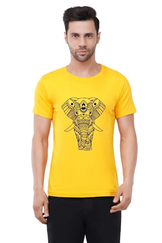 Image of Caseria Men's Cotton Printed T-Shirt -Designer Elephant | 100% Cotton | Half Sleeves | Regular Fit | Printed | Round Neck | Graphic T Shirt