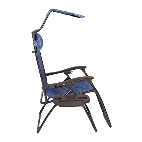 26" Wide Base Model Zero Gravity Chair W/ Canopy, Pillow, & Drink Tray Folding Outdoor Lawn, Deck, Patio Adjustable Lounge Chair, 300Lbs. Weather And Rust Resistant, Blue Flower #TOP2