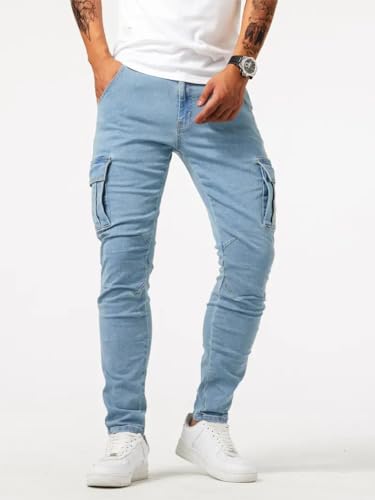 LONGBIDA Men's Slim Fit Cargo Jeans Stretch Skinny Straight Leg Jeans Vintage Comfort Flex Waist Casual Denim Pants2