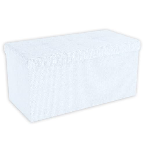INTIRILIFE Faltbare Sitzbank 76x38x38 cm in Schnee WEIß - Sitzwürfel mit Deckel und Stauraum aus Stoff mit Mulden - Sitzcube Fußablage klappbare Aufbewahrungsbox Truhe Sitzhocker
