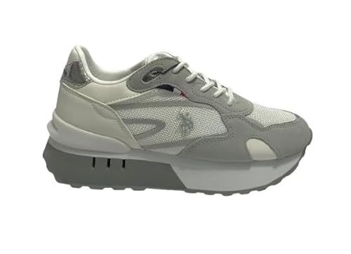 Vicky001 D26UP03 - Zapatos tipo polo para mujer en gamuza/malla blanco/gris, blanco grisáceo, 39 EU Vicky001 D26UP03 - Zapatos tipo polo para mujer en gamuza/malla blanco/gris, blanco grisáceo, 39 EU