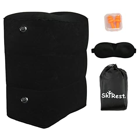 Skyrest Inflatable Foot Rest Travel Pillow-Adjustable Height Airplane Footrest for Airplane Travel/Car/Train/Home/Office-Airplane Bed for Toddlers, Comfortable Seat Extender for Kids - Black, 2 Pack Cover