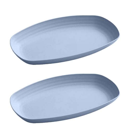 Image of Reusable Wheat Straw Serving Plate for Party, Steak, Pizza, Sauce, Appetizer, Sushi, Snacks, Side Dish, Dessert, Fruits, Salads,Wedding Dishwasher & Microwave Safe (Blue, Pack of 2)