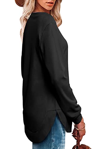 OFEEFAN Womens Sweatshirt Crewneck Long Sleeve Shirts High Low Tops Curved Hem - Image 4