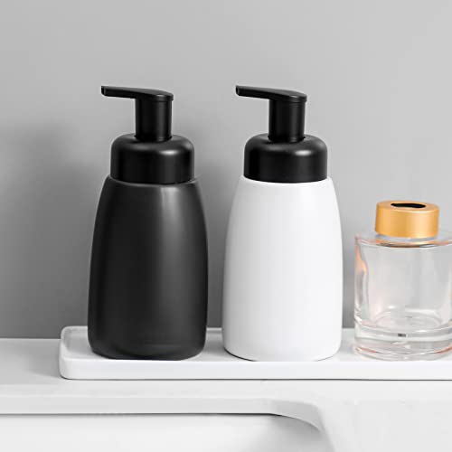 Image of Foaming Hand Soap Dispenser Ceramic Jar Foam Dish Soap Dispenser for Bathroom and Kitchen Sink, Liquid Pump Bottle for Shampoo, Body Wash, Hand Soap, White