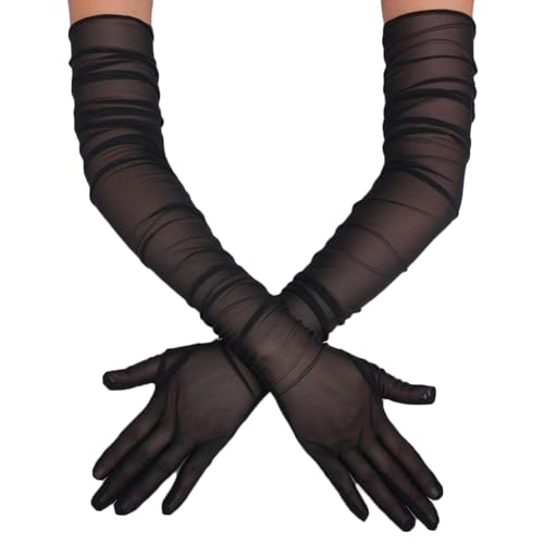 Avidlove Long Black Gloves for Women Sheer Mesh Glove Halloween Costumes 1920s Accessories Tea Party Opera Gloves