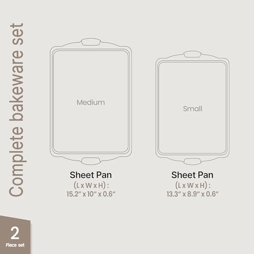 2 Piece Set Nonstick Carbon Steel Oven Bakeware -Professional Quality Kitchen Cooking Baking Trays -PFOA, PFOS, PTFE-Free Medium & Large Baking Sheet Pans with Red Silicone Handles by BAKKENMASTER - Image 2