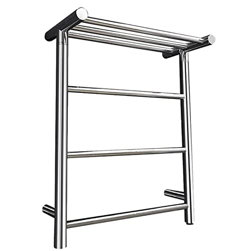 Toallero eléctrico con calefacción para baño, toallero de acero inoxidable 304, toallero calefactor de pared de 3 barras con estante superior, 600 x 480 x 231 mm, pulido espejo, cableado Interesting