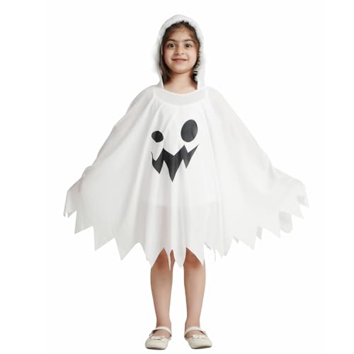 Image of Kaku Fancy Dresses Cotton Halloween White Cloak For Kids Scary Halloween Dress White Cloak For Kids - 7-8 Years