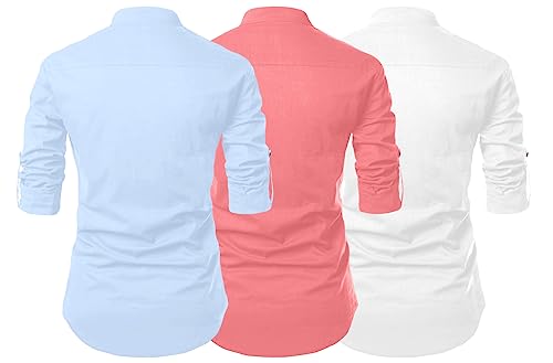 Image of FINIVO FASHION Combo of Men's Cotton Blend Solid Regular Fit Full Sleeve Straight Short Kurta Shirt, Casual and Formal Wear