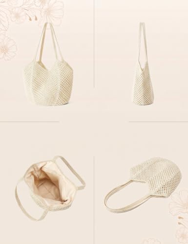 Image of Beach Bags for Women with Zipper, Large Straw Bag Woven Tote Bag Straw Shoulder Bag for Summer Vocation