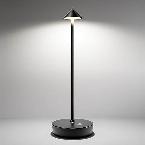 SHANGCAI Cordless Table Lamps Rechargeable, 6000mAh Battery Operated LED Desk Lamp Outdoor Waterproof Portable Touch Dimmable Table Night Light for Patio Restaurant Dining Home Black