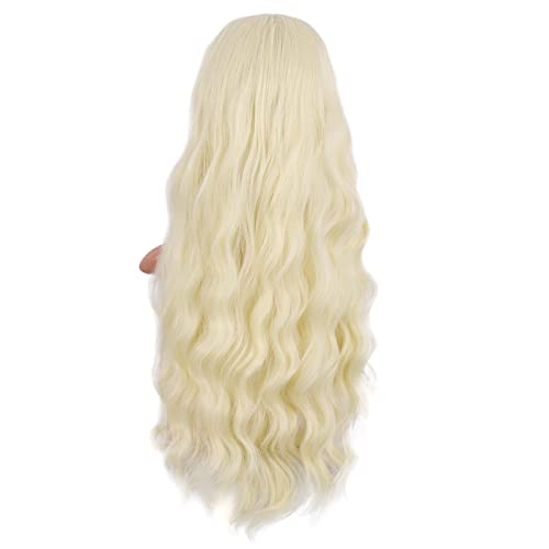 Image of MapofBeauty 28 Inch /70 cm Long Wavy Middle Part with No Bangs Synthetic Fiber Curly Fashion Women Party Cosplay Wig (Light Blonde)