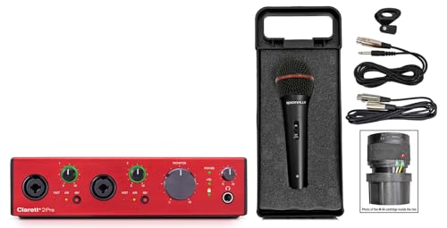 オーディオセービングバンドル:Focusrite Clarett+2Pre USB-Cオーディオ録音インターフェイス、2マイクプリアンプ/JFET/ADATバンドル、Rockville RMIC-SRハンドヘルドDJボーカルレコーディング有線マイク+ケーブ