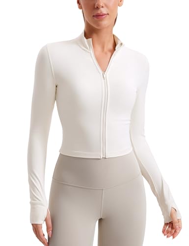 Image of CRZ YOGA Butterluxe Cropped Athletic Jackets | Extremely Soft, Slim Fit, Full Zip, Mockneck, Thumb Holes, for Women