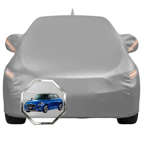 Image of Pivalo Car Cover for Maruti Suzuki Swift All Model & Years with Mirror Pocket 100% Waterproof Triple Stitched Bottom Elastic Dust, Heat & UV Resistant Full Body Protection (Grey with Highlighter)