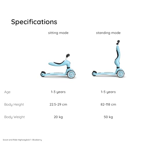 Image of Scoot & Ride Highwaykick 1, 2-in-1 Kids Scooter with Seat, Blueberry