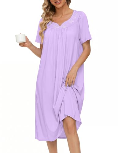 Image of Ekouaer Moo Moos for Women House Dress With Pockets Cotton Nightgowns Short Sleeve Night gowns Embroidered Mumu Dress
