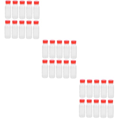 Mikinona 30pcs Clear Refillable Juice Bottles Leak Caps for Homemade Beverages for Picnics Work and Travel