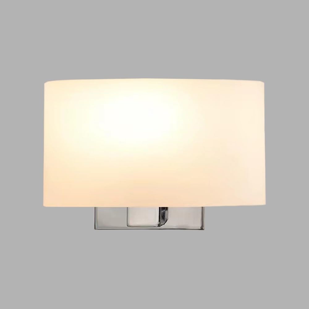 SXECAEPS Glass Wall Mount Light Modern Sconce Lighting Fixture, Metal Hardwired Lamp with White Shade, E27 Bedroom Headboard Lights, Living Room Hallway Decor Sconces(Chrome)