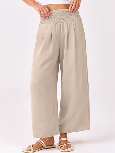 Image of ANRABESS Womens Wide Leg Palazzo Pants with Pockets | Lightweight Breathable High Waisted Pants, Beach Vacation Flowy, Lounge & Casual Summer Trousers