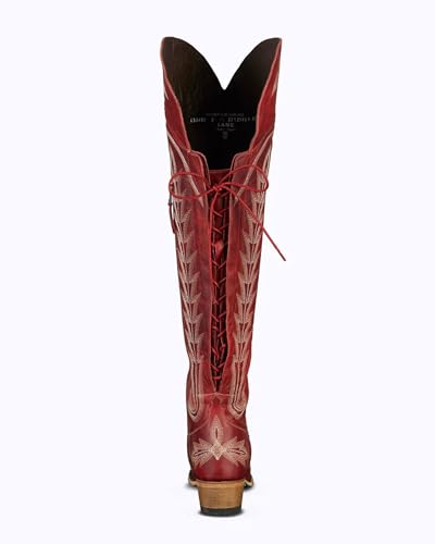 KOKOMOMO Wide Calf Cowboy Boots Women Over The Knee Western Cowgirl Thigh High Boots Embroidered Chunky Heels Adjustable Lace Up Long Country Boot Zip 2 INCH Heel Dress Shoes4