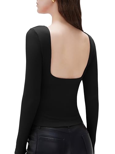 SUUKSESS Women Backless Going Out Tops Padded Modal Basic Long Sleeve Shirts